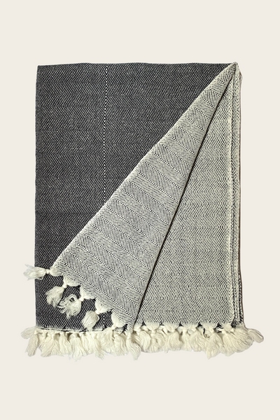 Akya wool throw blanket black